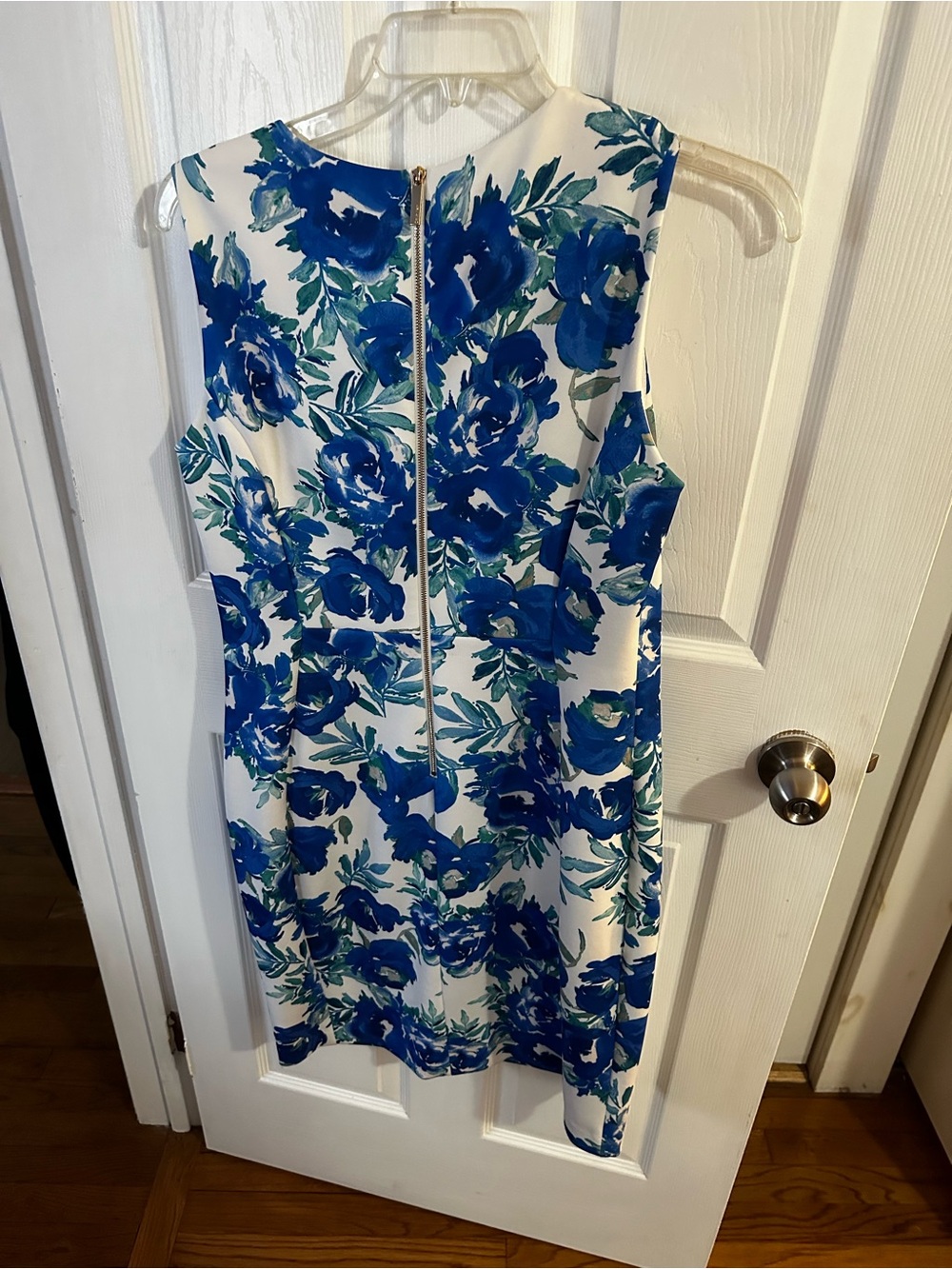 Calvin Klein White Midi Dress with Blue Floral Print